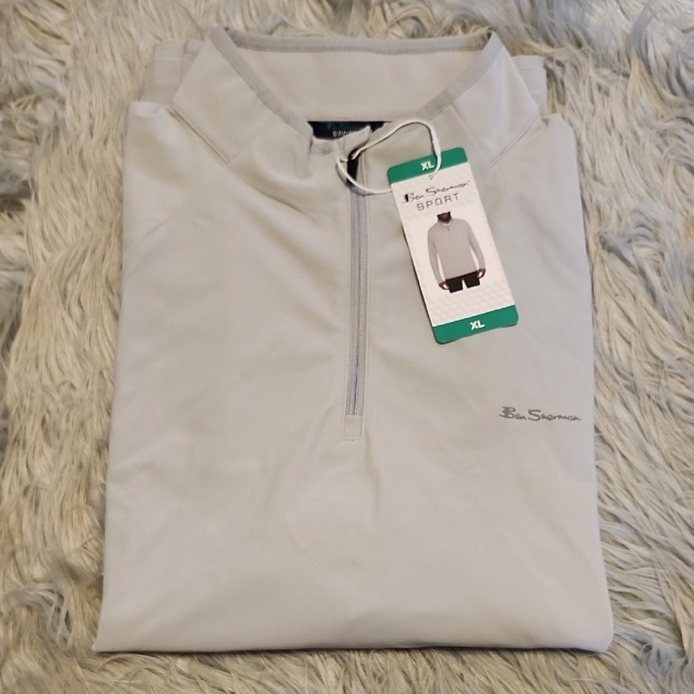Ben Sherman Men's Sport Quarter Zip Light Gray Long Sleeve Shirt- size XL